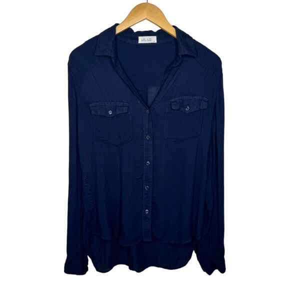 Bella Dahl double pocket rayon button down navy medium - Picture 1 of 6